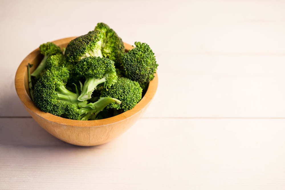 High angle view of fresh broccoli on the table